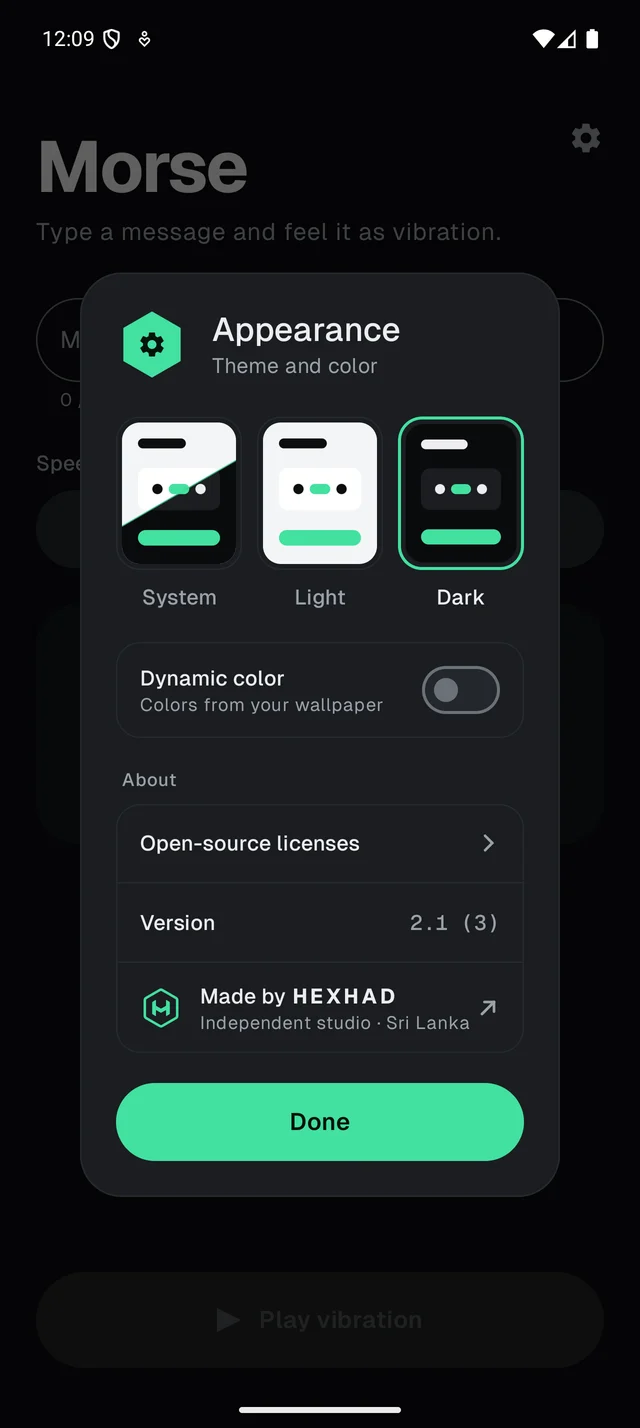 The Appearance dialog with System, Light and Dark tiles